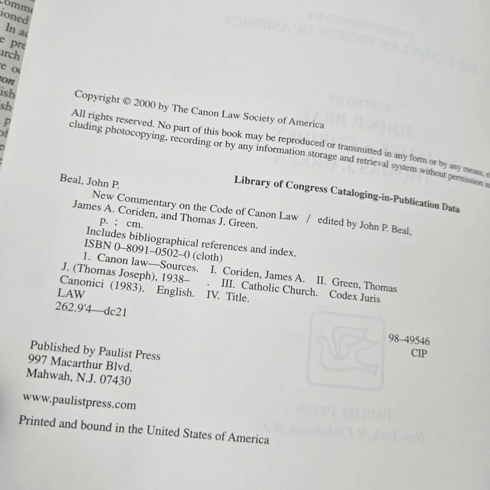 CODE of CANON  LAW (CIC) Hardcover Ed., Paulist Press, James. A. Coriden CAT ref